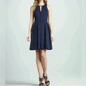 Rebecca Taylor Pleated Keyhole Dress in Navy